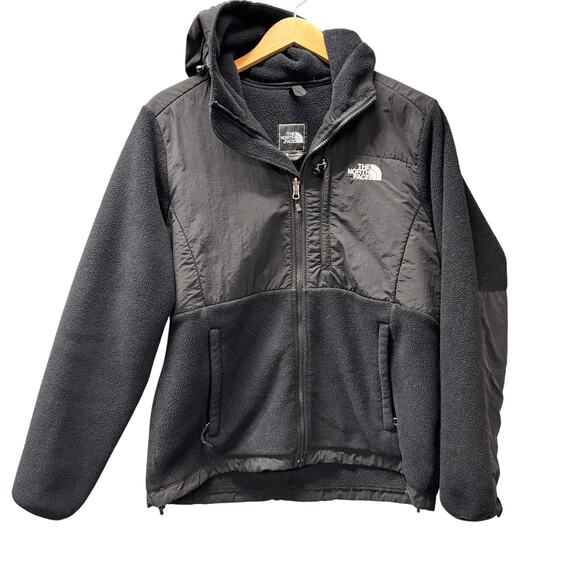 The North Face Jacket Womens Large Black Denali Fleece Hooded Polartec Full Zip - Picture 1 of 10